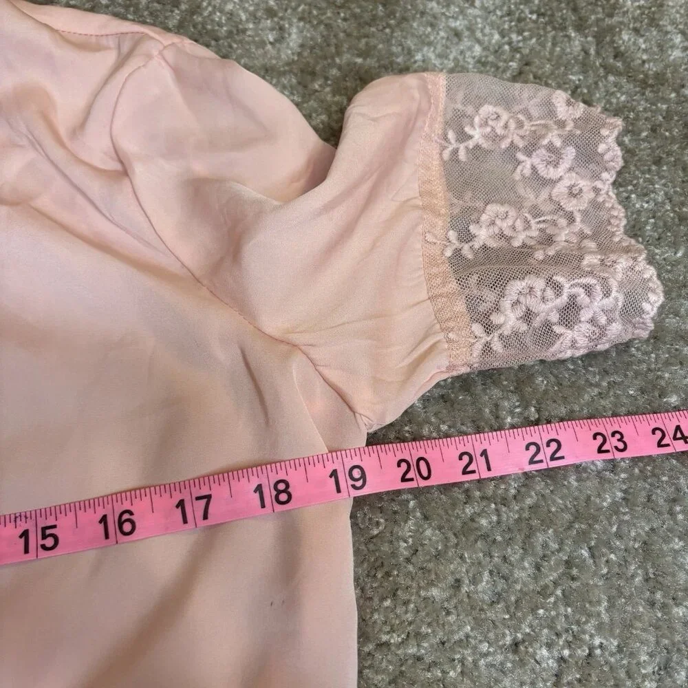 Tulle Vintage Inspired Pink Women's Sleep Blouse w/Lace Hooded Housecoat Size M - Picture 4 of 6